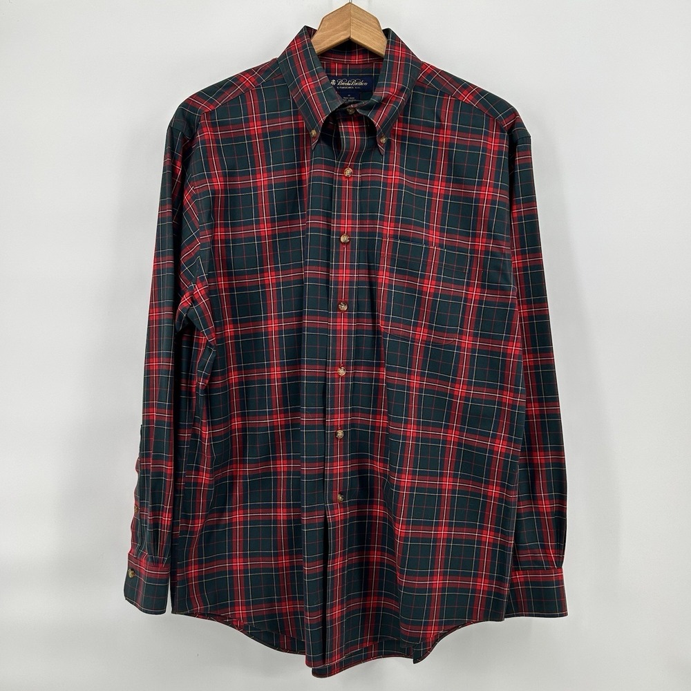 Brooks Brothers Shirt Mens M Green Red Tartan Plaid Button Up‎ Holiday Heritage